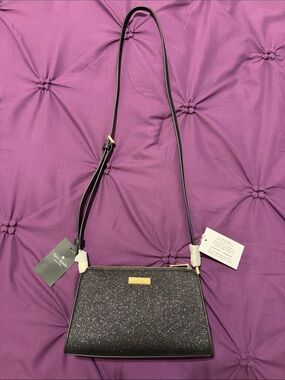 kate spade Black Glitter Crossbody with Gold-Tone Plaque